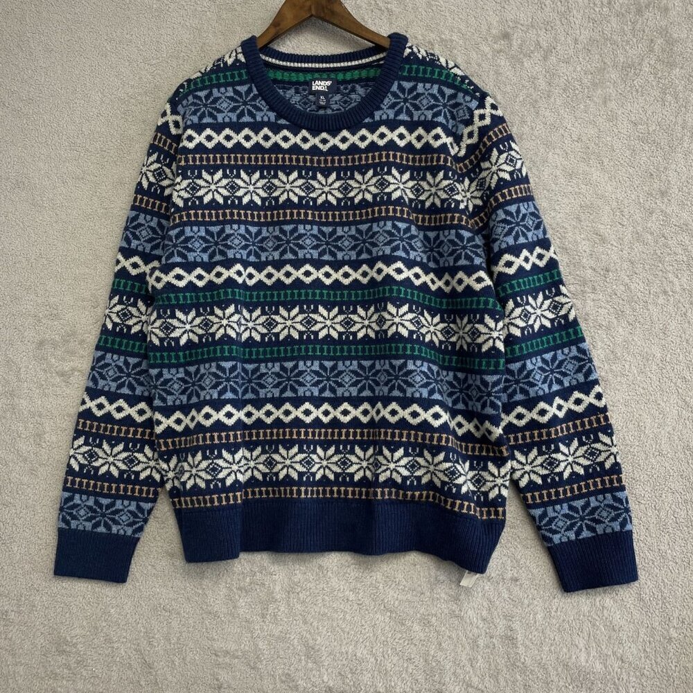 NEW Lands' End Men's XL Cotton Blend Snowflake Sweater Crewneck